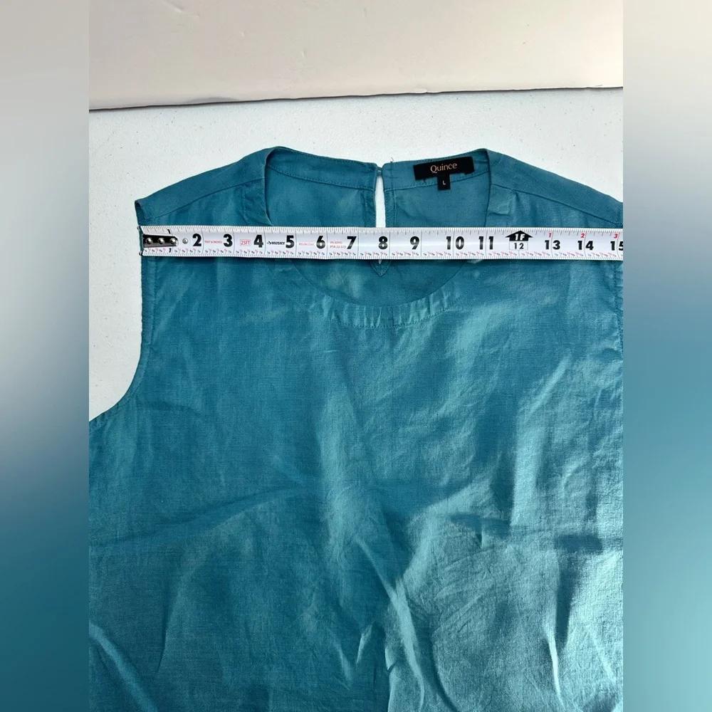 Quince Women 100% European Linen Sleeveless Spring Tank Top Teal Lg Mineral Blue - Picture 9 of 14